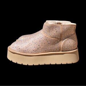 Women’s Tan Rhinestone Platform Ankle Boots, 8